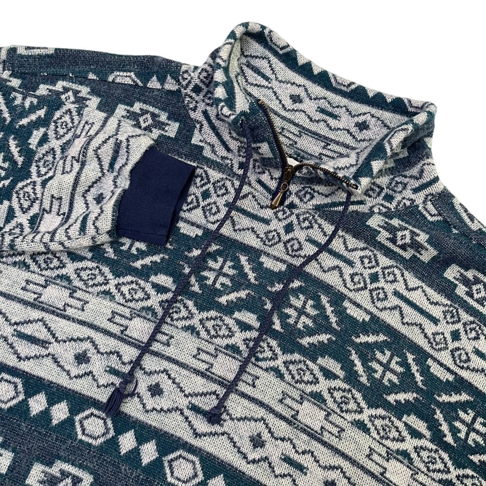 Capistrano Vintage Knit Blue Patterned Mock Neck Pullover Sweater Capistrano 405